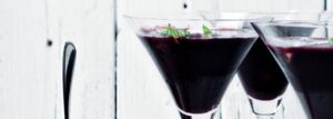 Blueberry cold soup with raspberries, ginger and basil
