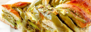 Chocolate yeast star with pistachio cream