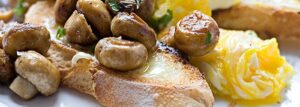 Scrambled eggs with mushrooms on toast