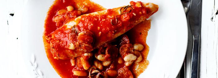Kalmary faszerowane fasolką i chorizo
