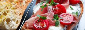 Goat cheese, Parma ham and cherry tomato sandwich