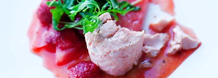 Lakka Salad with Strawberries, Watermelon, and Steamed Salmon