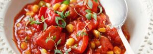 Leczo z kiełbaską chorizo i kukurydzą