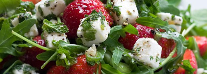 Mint Salad with Strawberries, Feta Cheese, and Black Olives