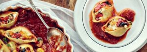 Muszle nadziewane grillowanymi warzywami i mozzarellą