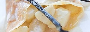 Crepes with caramelized pear and vanilla sauce
