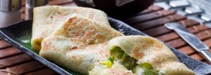 Pancakes with leeks and goat cheese