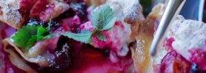 Crepes with plums baked with meringue