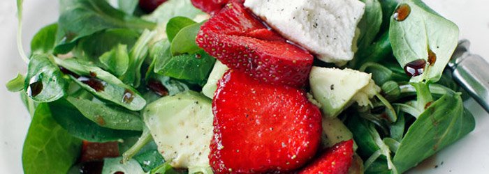 Simple salad with strawberries, avocado, and ricotta