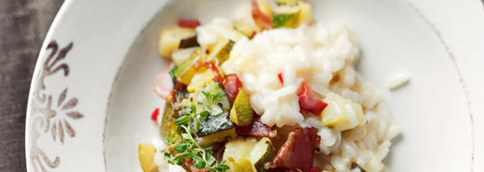 Risotto z cukinią, chili i chrupiącym boczkiem