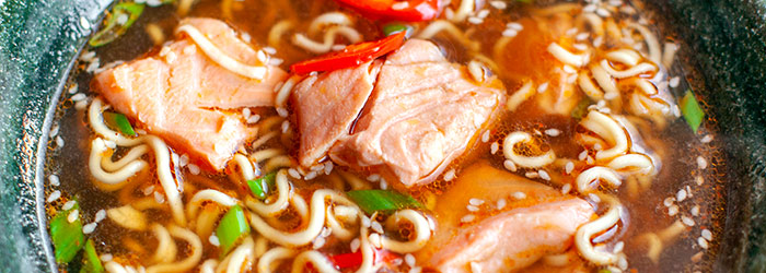 Oriental Broth with Salmon and Pasta