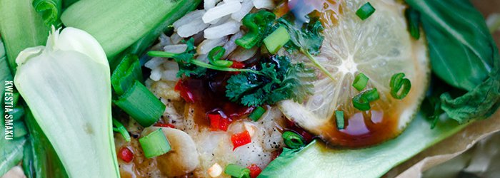 Ryba w papilotach z pak choi i ryżem jaśminowym