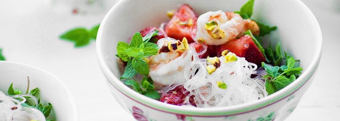 Strawberry and Shrimp Salad with Chinese Noodles