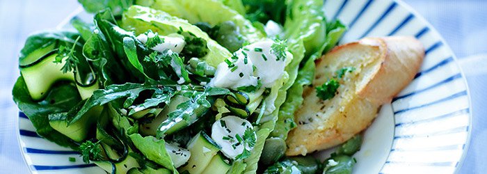Salad with fava beans, zucchini and mozzarella