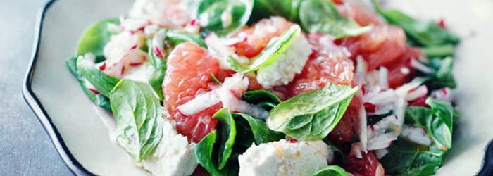 Grapefruit, radish and white cheese salad