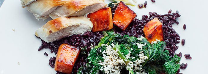 Kale, black rice and sweet potato salad