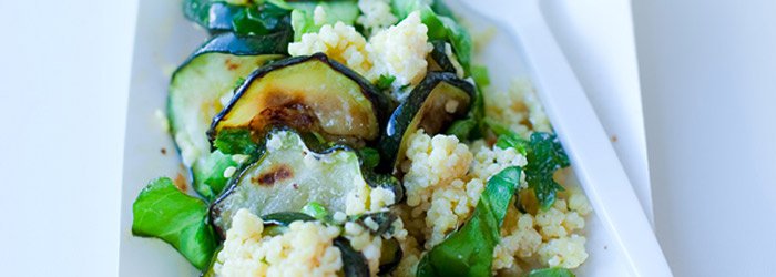 Salad with Millet, Grilled Zucchini and Feta Cheese