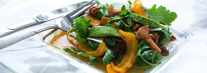 Chanterelle, Grilled Pepper and Avocado Salad