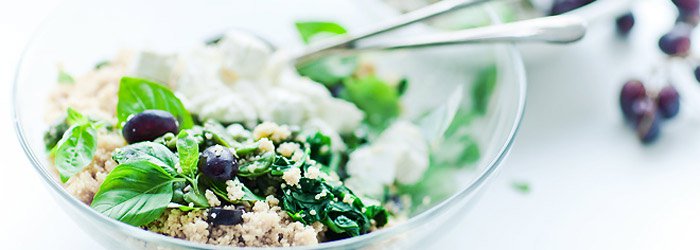 Couscous Salad with Beans, Spinach, Grapes and Feta