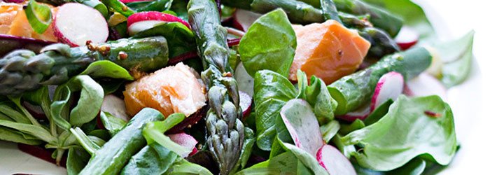 Hot Smoked Salmon, Asparagus and Radish Salad