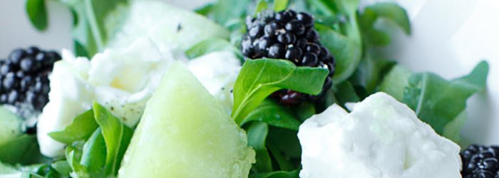 Salad with Melon, Blackberries and Feta Cheese