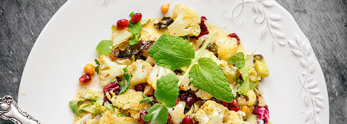 Roasted Cauliflower, Chickpea and Pomegranate Salad