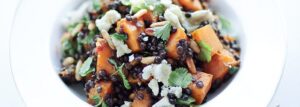 Lentil salad with steamed pumpkin and cilantro