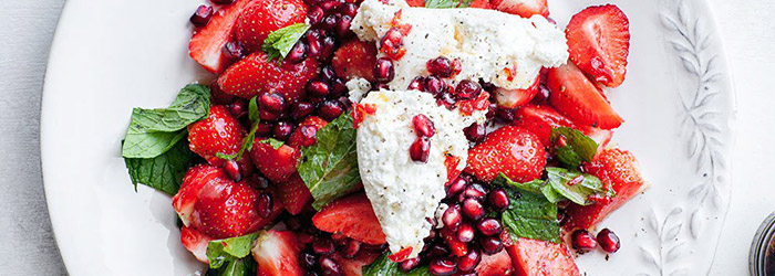 Strawberry, pomegranate, ricotta and mint salad