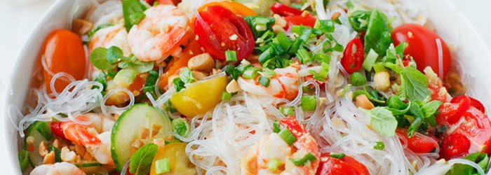 Thai Salad with Shrimp, Rice Noodles and Cherry Tomatoes