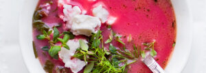 Beet greens soup with feta and thyme