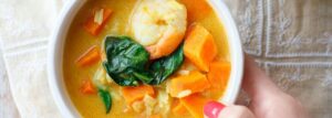 Curry Soup with Sweet Potatoes, Shrimp and Rice