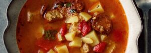 Goulash Soup with Roasted Pepper and Chorizo