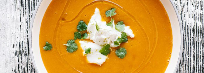 Cream sweet potato soup with ricotta