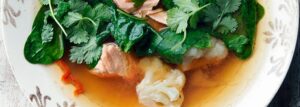Miso Soup with Salmon, Spinach and Cauliflower