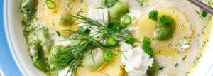 Soup with fava beans and young potatoes