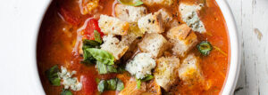 Soup with fresh tomatoes and chanterelles
