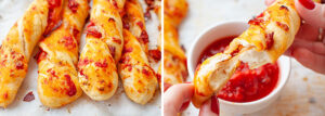 Zwijane paluchy pizzowe z salami i serem